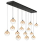 Eurofase Lighting Iissa 72" 14-Light Integrated LED Amber Glass Shade Gold and Black Steel Multi-Drop Chandelier