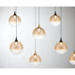 Eurofase Lighting Iissa 72" 14-Light Integrated LED Amber Glass Shade Gold and Black Steel Multi-Drop Chandelier