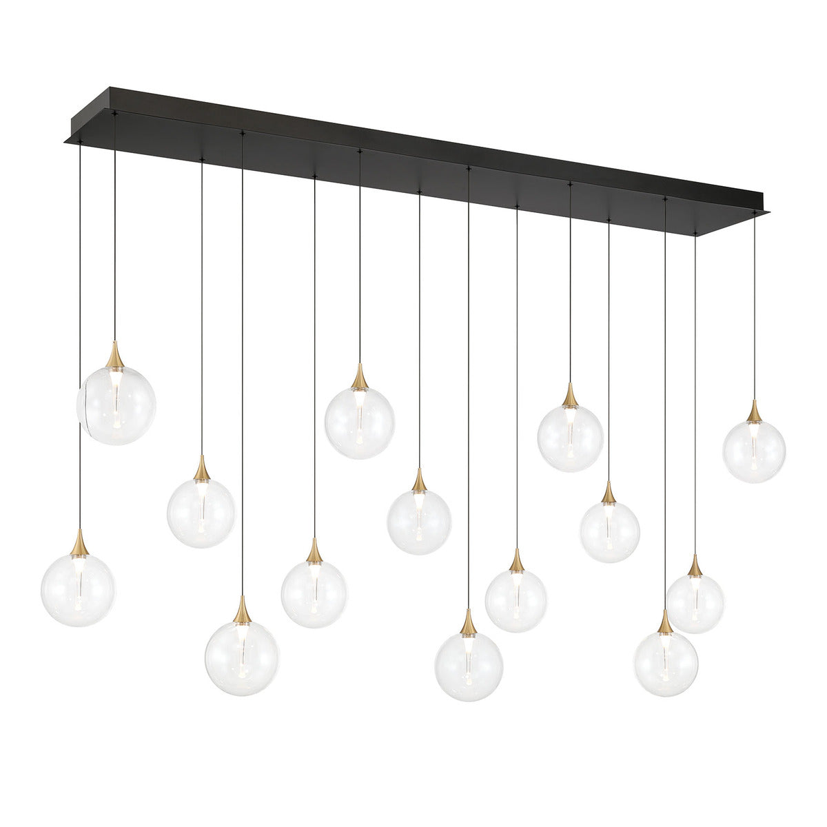 Eurofase Lighting Iissa 72" 14-Light Integrated LED Clear Glass Shade Gold Steel Multi-Drop Chandelier