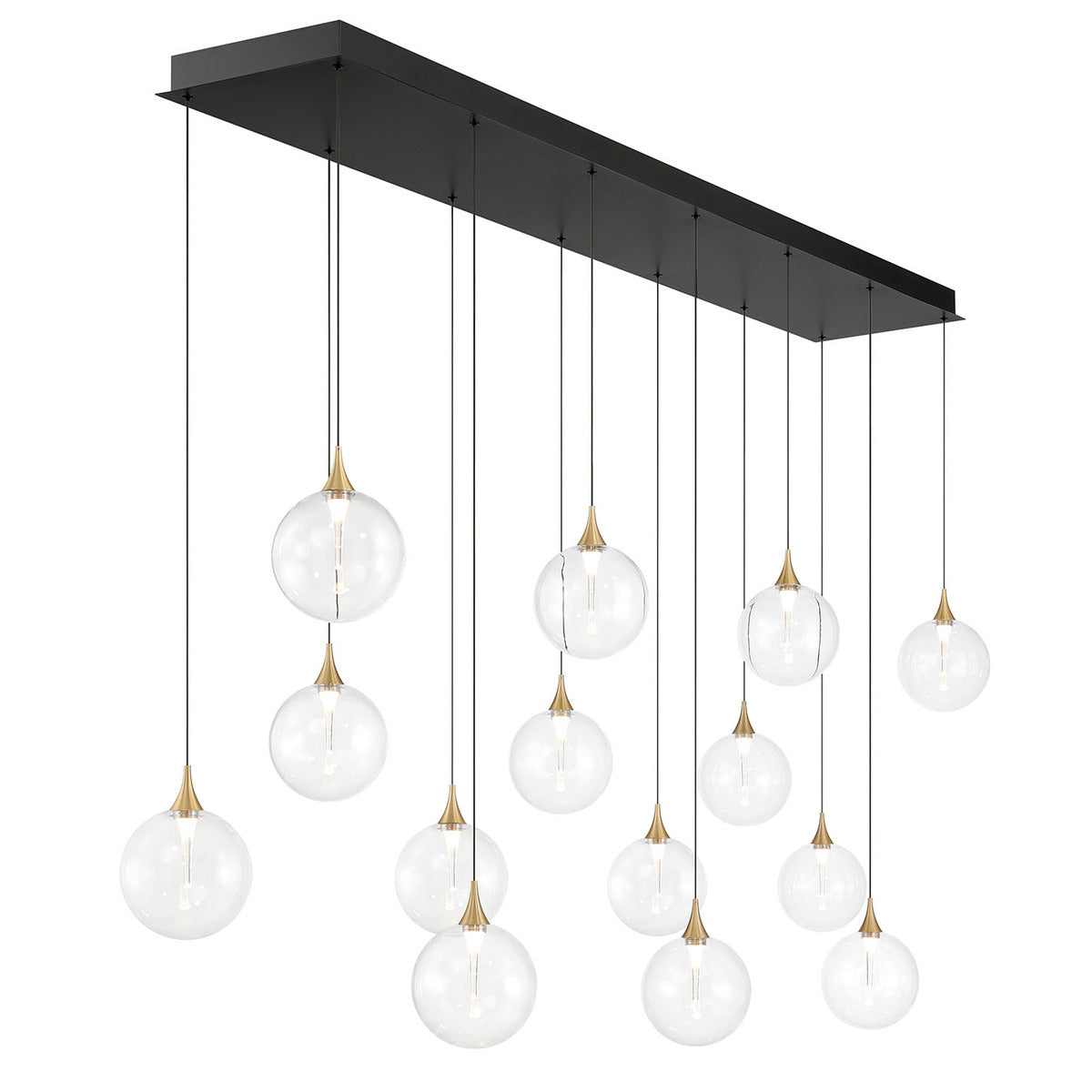Eurofase Lighting Iissa 72" 14-Light Integrated LED Clear Glass Shade Gold Steel Multi-Drop Chandelier