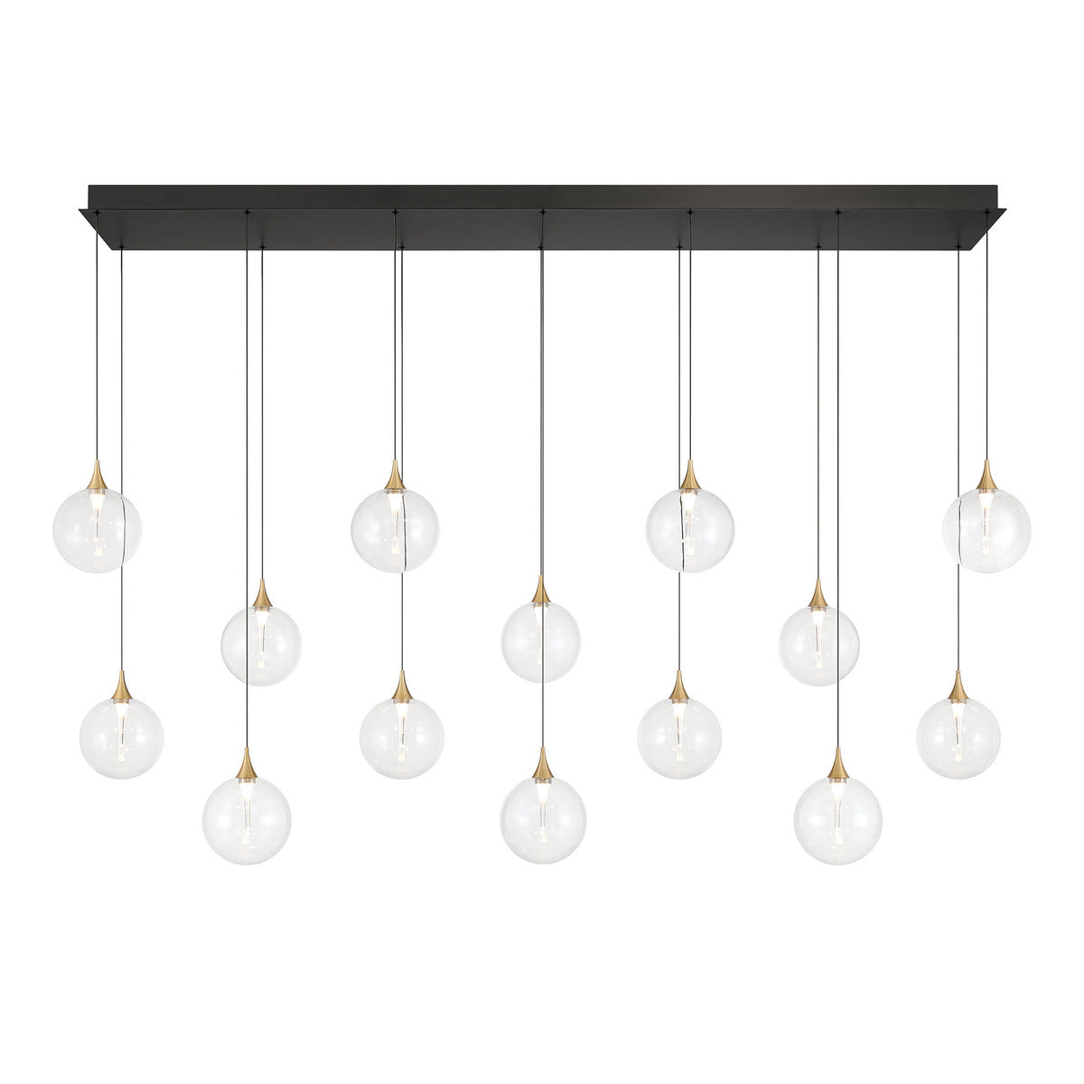 Eurofase Lighting Iissa 72" 14-Light Integrated LED Clear Glass Shade Gold Steel Multi-Drop Chandelier