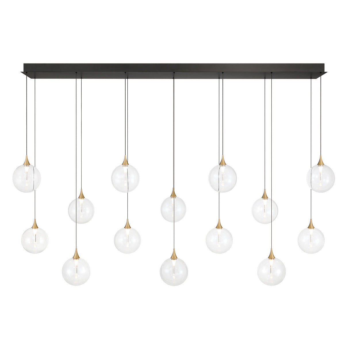 Eurofase Lighting Iissa 72" 14-Light Integrated LED Clear Glass Shade Gold Steel Multi-Drop Chandelier