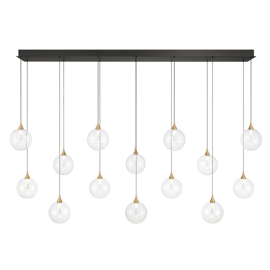 Eurofase Lighting Iissa 72" 14-Light Integrated LED Clear Glass Shade Gold Steel Multi-Drop Chandelier