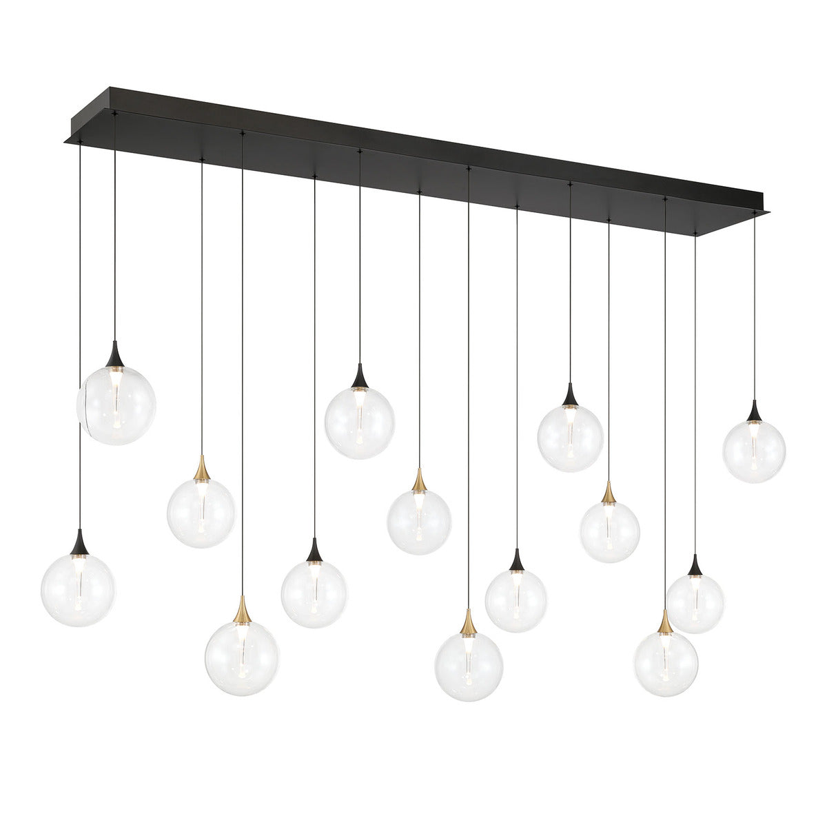 Eurofase Lighting Iissa 72" 14-Light Integrated LED Clear Glass Shade Gold and Black Steel Multi-Drop Chandelier