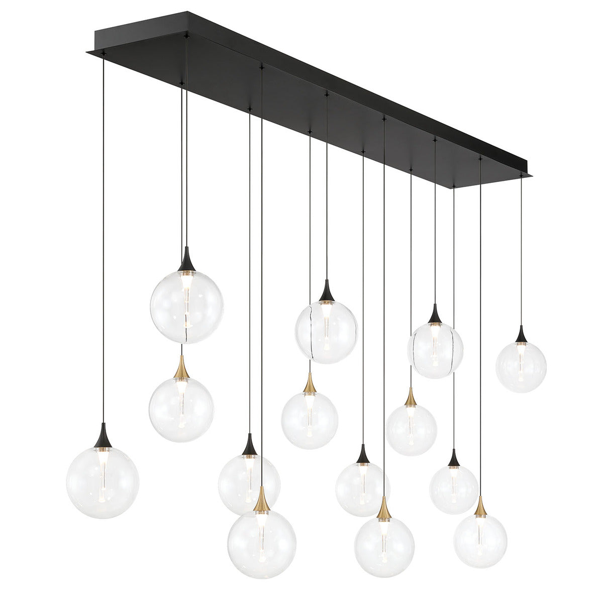 Eurofase Lighting Iissa 72" 14-Light Integrated LED Clear Glass Shade Gold and Black Steel Multi-Drop Chandelier