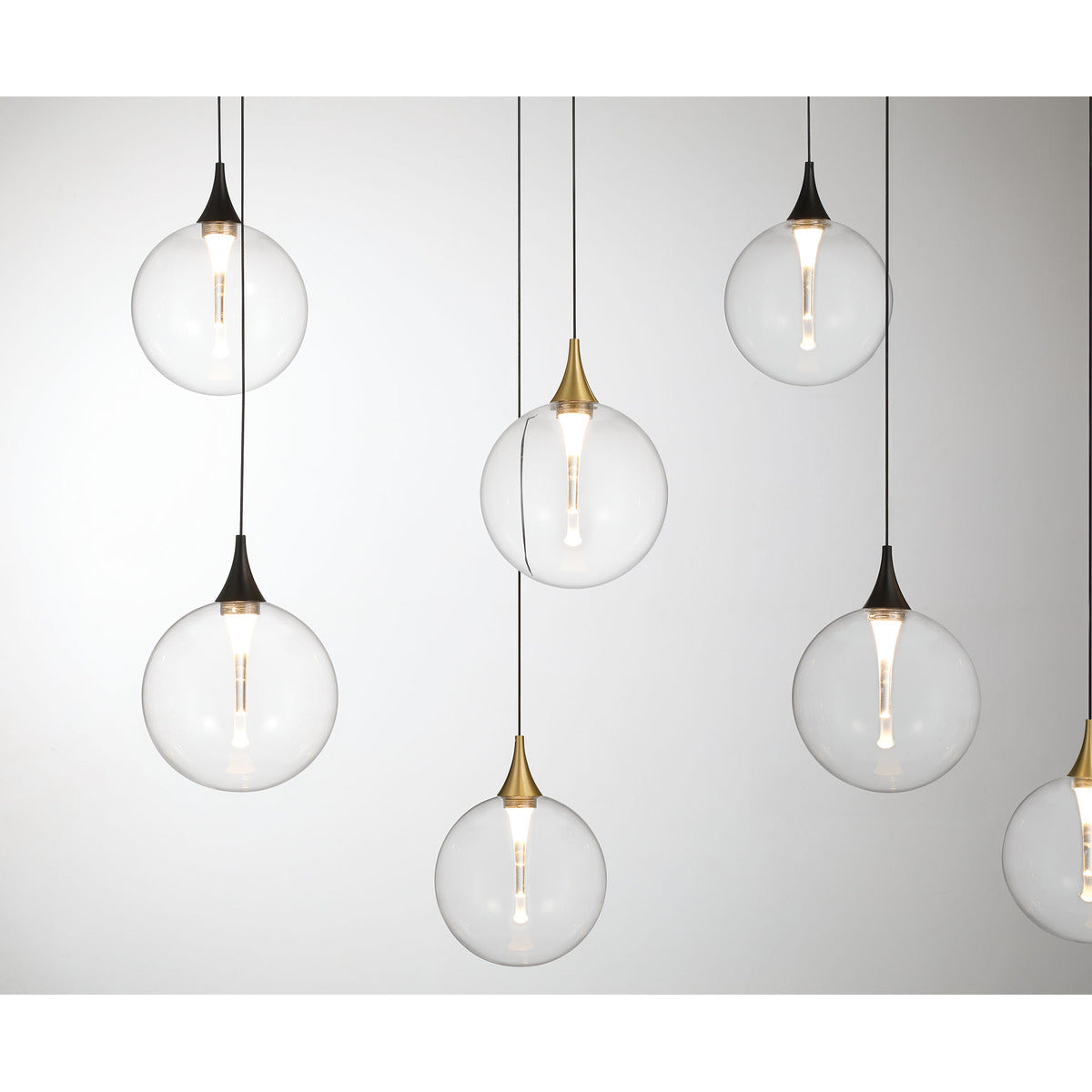Eurofase Lighting Iissa 72" 14-Light Integrated LED Clear Glass Shade Gold and Black Steel Multi-Drop Chandelier