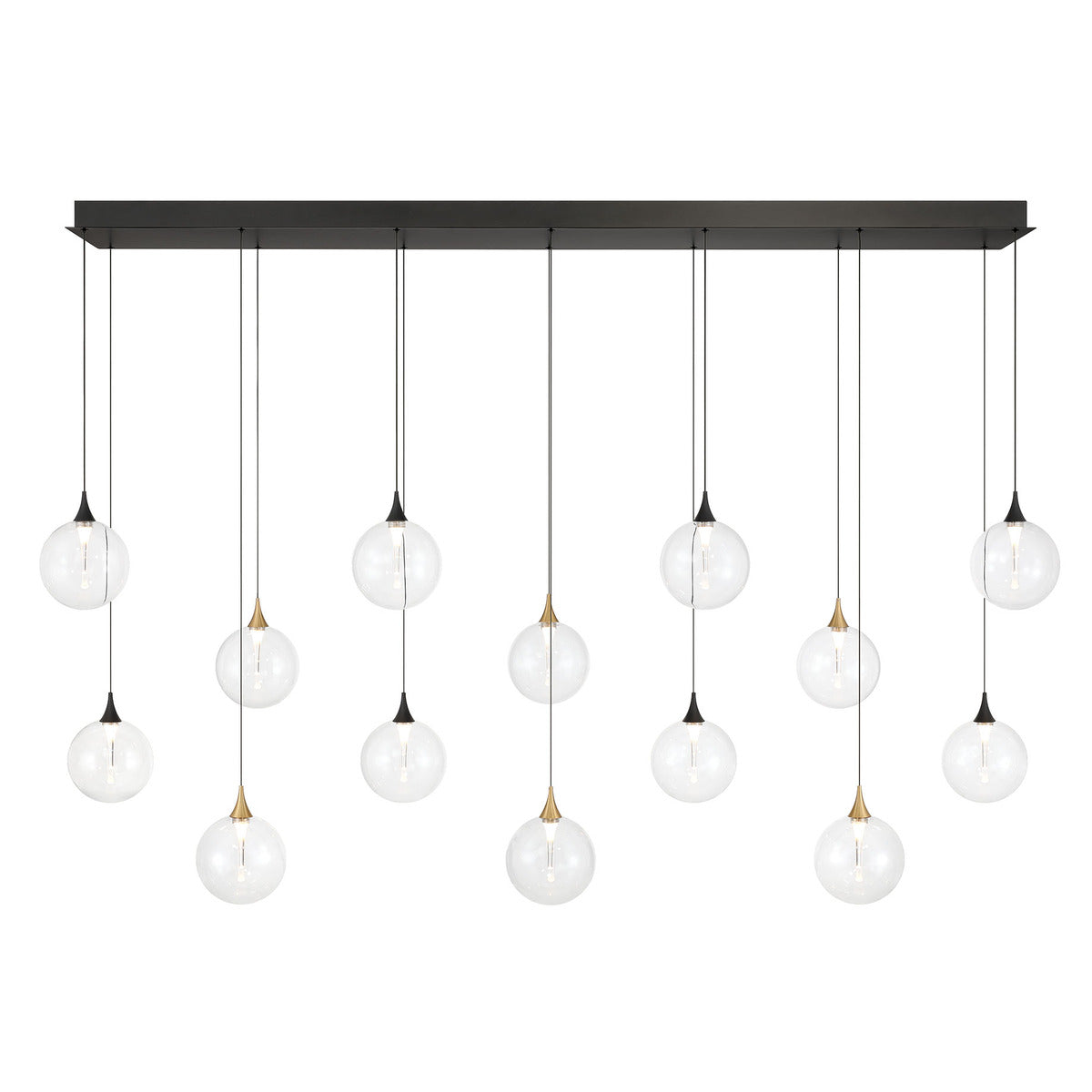 Eurofase Lighting Iissa 72" 14-Light Integrated LED Clear Glass Shade Gold and Black Steel Multi-Drop Chandelier