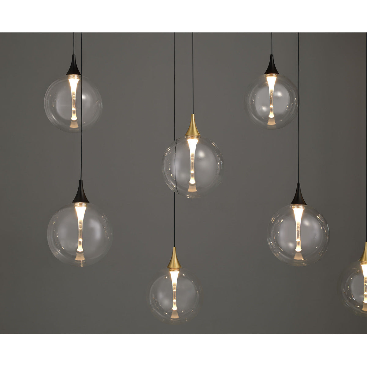 Eurofase Lighting Iissa 72" 14-Light Integrated LED Clear Glass Shade Gold and Black Steel Multi-Drop Chandelier