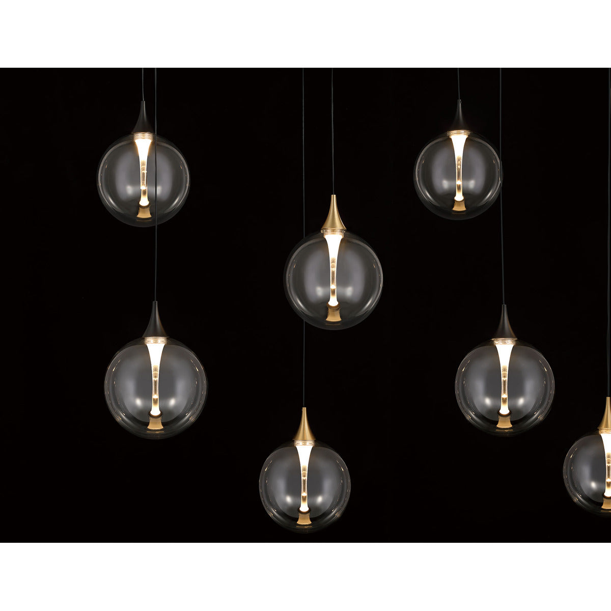 Eurofase Lighting Iissa 72" 14-Light Integrated LED Clear Glass Shade Gold and Black Steel Multi-Drop Chandelier