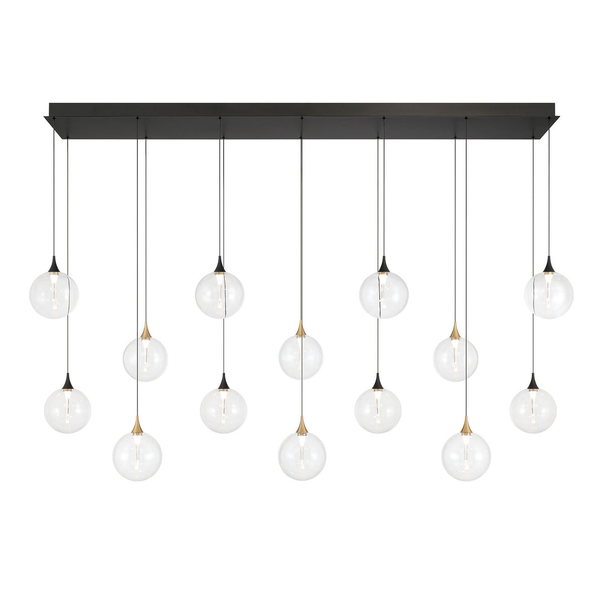 Eurofase Lighting Iissa 72" 14-Light Integrated LED Clear Glass Shade Gold and Black Steel Multi-Drop Chandelier
