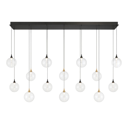 Eurofase Lighting Iissa 72" 14-Light Integrated LED Clear Glass Shade Gold and Black Steel Multi-Drop Chandelier