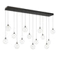 Eurofase Lighting Iissa 72" 14-Light Integrated LED Clear Glass Shade Matte Black Steel Multi-Drop Chandelier