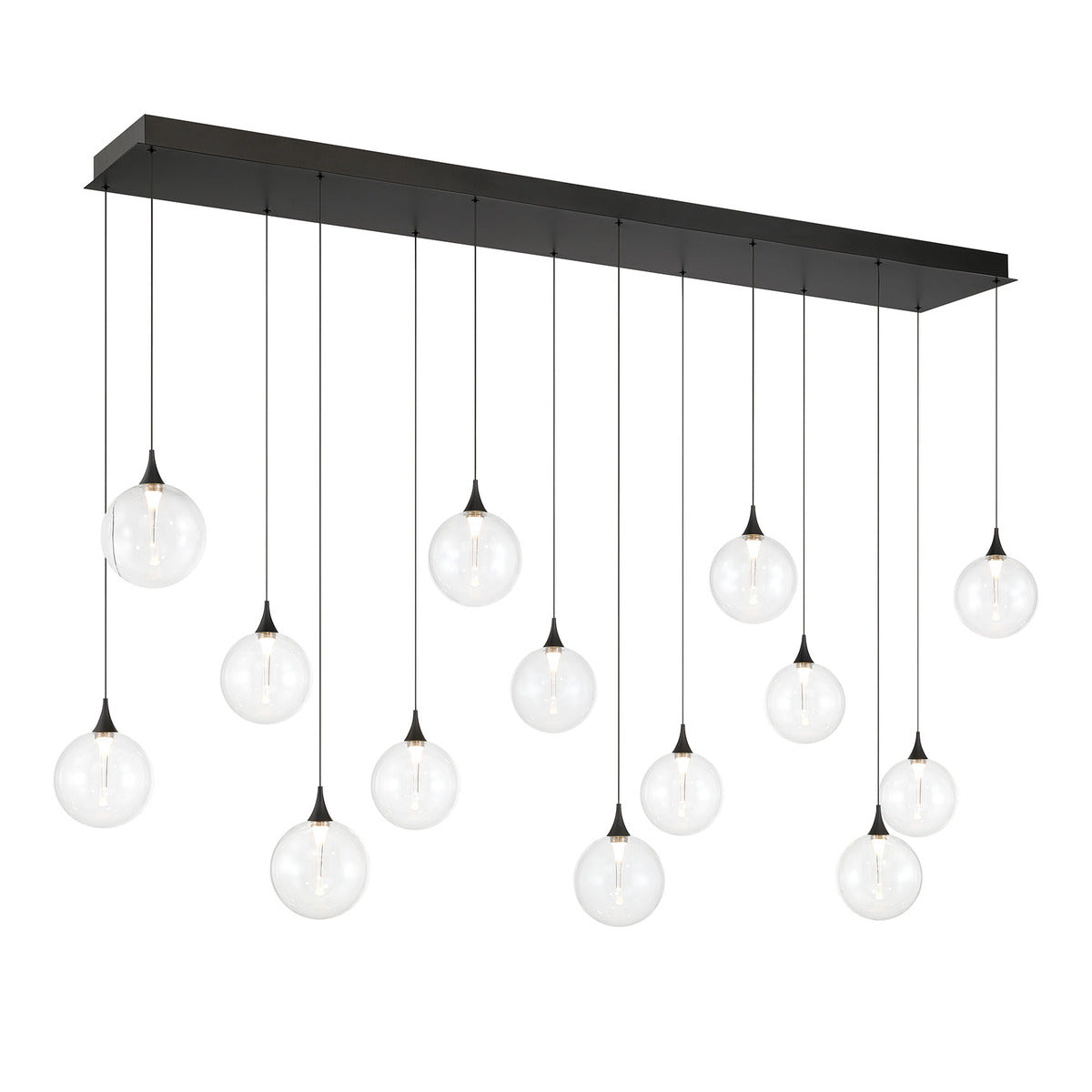 Eurofase Lighting Iissa 72" 14-Light Integrated LED Clear Glass Shade Matte Black Steel Multi-Drop Chandelier