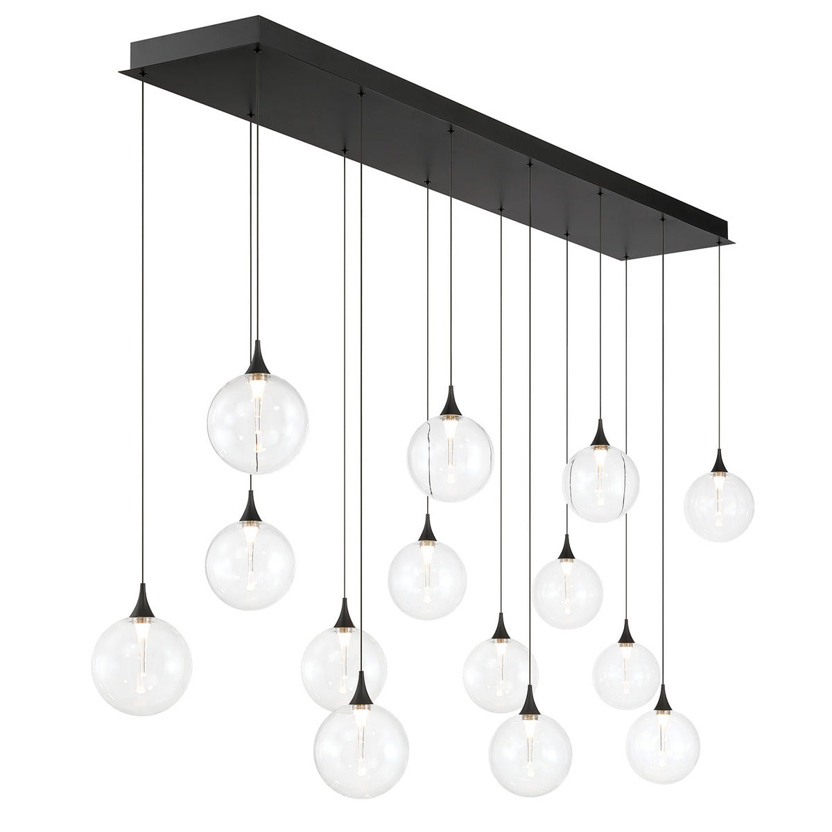 Eurofase Lighting Iissa 72" 14-Light Integrated LED Clear Glass Shade Matte Black Steel Multi-Drop Chandelier