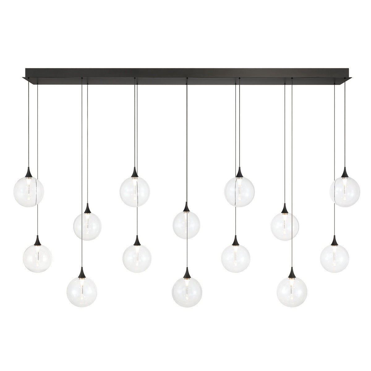 Eurofase Lighting Iissa 72" 14-Light Integrated LED Clear Glass Shade Matte Black Steel Multi-Drop Chandelier
