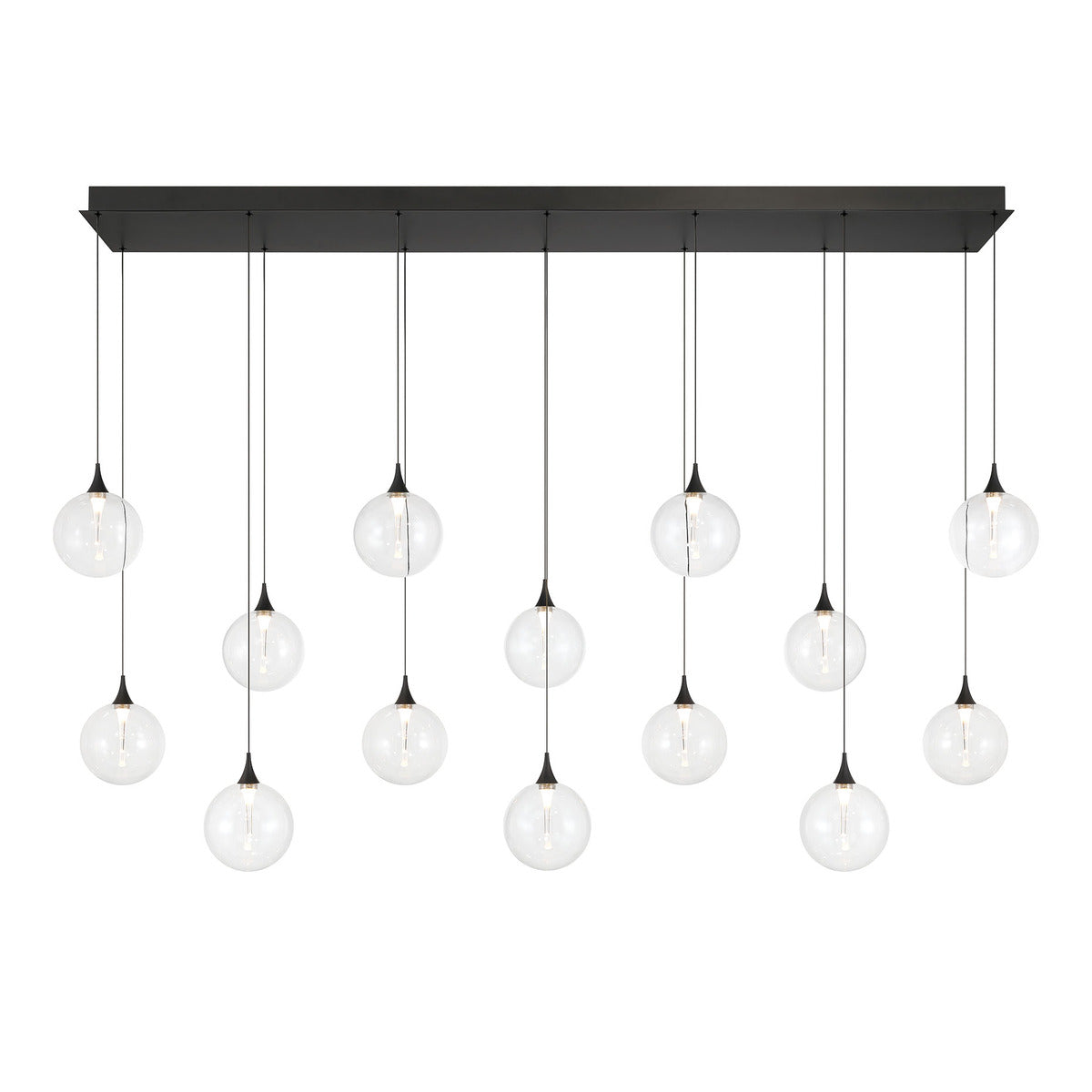 Eurofase Lighting Iissa 72" 14-Light Integrated LED Clear Glass Shade Matte Black Steel Multi-Drop Chandelier