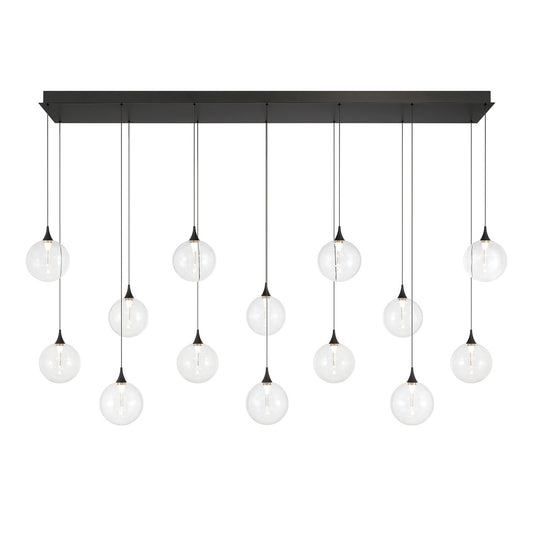 Eurofase Lighting Iissa 72" 14-Light Integrated LED Clear Glass Shade Matte Black Steel Multi-Drop Chandelier