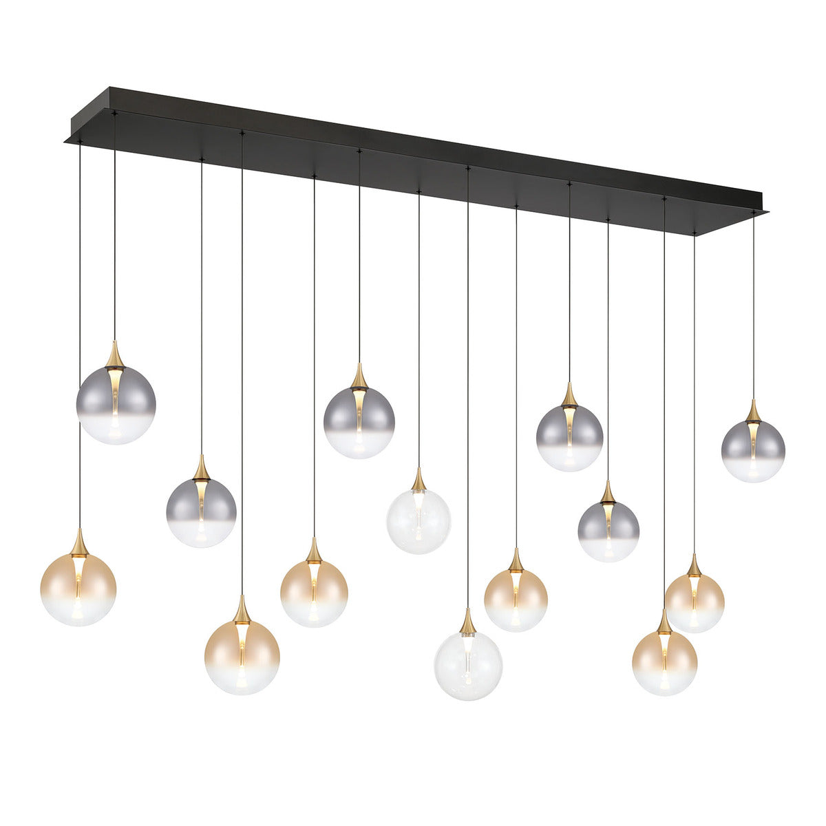 Eurofase Lighting Iissa 72" 14-Light Integrated LED Mixed Glass Shade Gold Steel Multi-Drop Chandelier