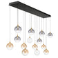 Eurofase Lighting Iissa 72" 14-Light Integrated LED Mixed Glass Shade Gold Steel Multi-Drop Chandelier