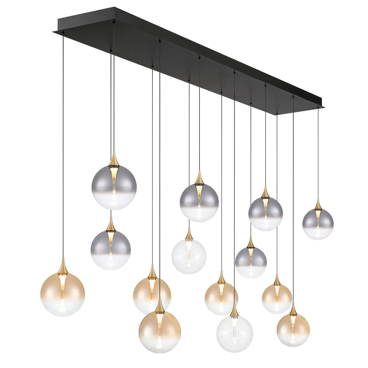 Eurofase Lighting Iissa 72" 14-Light Integrated LED Mixed Glass Shade Gold Steel Multi-Drop Chandelier