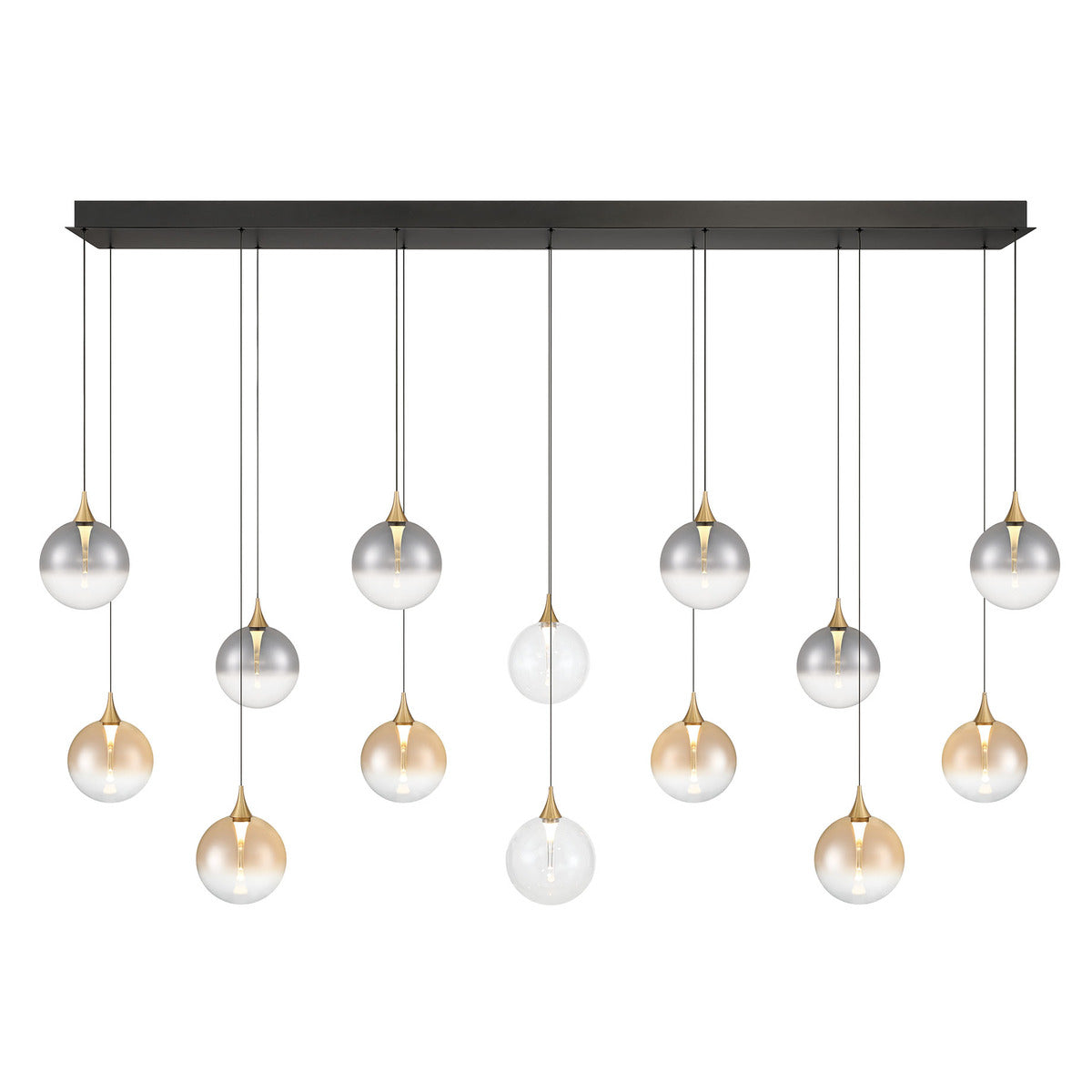 Eurofase Lighting Iissa 72" 14-Light Integrated LED Mixed Glass Shade Gold Steel Multi-Drop Chandelier