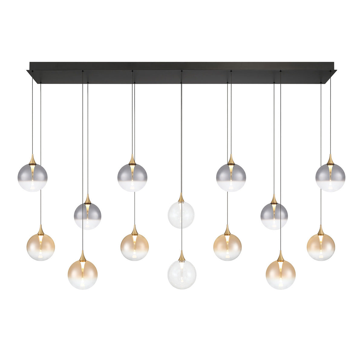 Eurofase Lighting Iissa 72" 14-Light Integrated LED Mixed Glass Shade Gold Steel Multi-Drop Chandelier