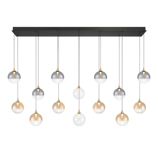Eurofase Lighting Iissa 72" 14-Light Integrated LED Mixed Glass Shade Gold Steel Multi-Drop Chandelier