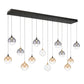 Eurofase Lighting Iissa 72" 14-Light Integrated LED Mixed Glass Shade Gold and Black Steel Multi-Drop Chandelier