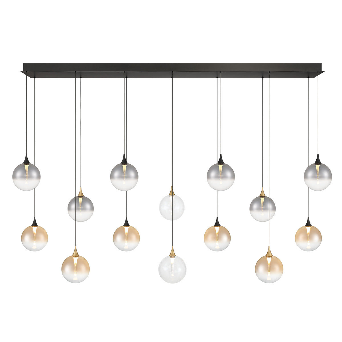 Eurofase Lighting Iissa 72" 14-Light Integrated LED Mixed Glass Shade Gold and Black Steel Multi-Drop Chandelier