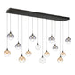 Eurofase Lighting Iissa 72" 14-Light Integrated LED Mixed Glass Shade Matte Black Steel Multi-Drop Chandelier