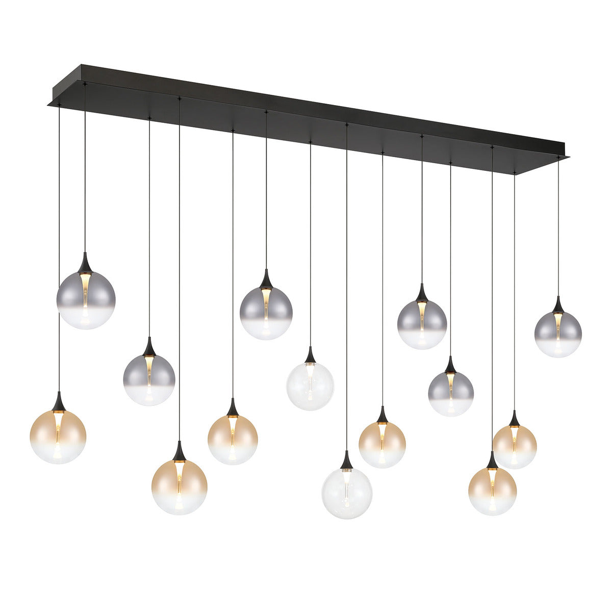 Eurofase Lighting Iissa 72" 14-Light Integrated LED Mixed Glass Shade Matte Black Steel Multi-Drop Chandelier
