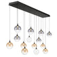 Eurofase Lighting Iissa 72" 14-Light Integrated LED Mixed Glass Shade Matte Black Steel Multi-Drop Chandelier