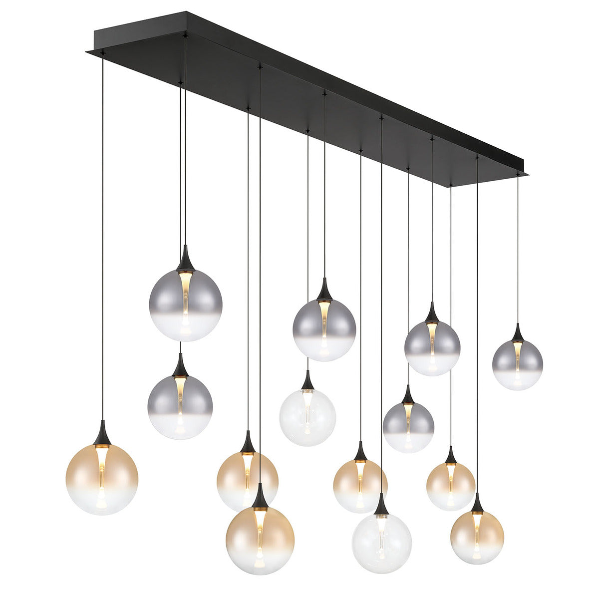 Eurofase Lighting Iissa 72" 14-Light Integrated LED Mixed Glass Shade Matte Black Steel Multi-Drop Chandelier