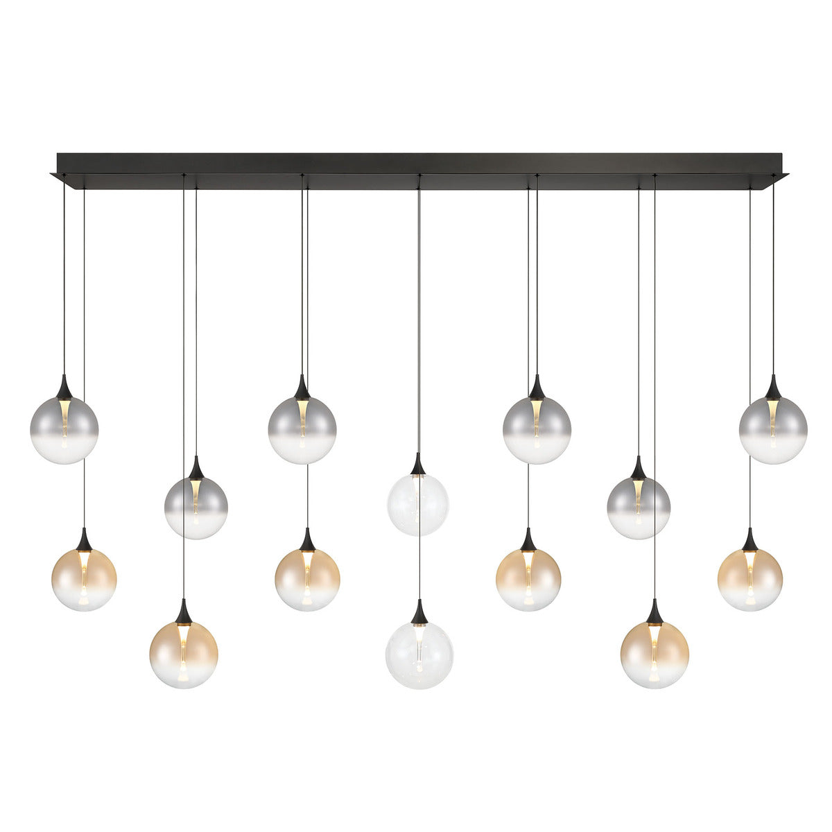 Eurofase Lighting Iissa 72" 14-Light Integrated LED Mixed Glass Shade Matte Black Steel Multi-Drop Chandelier