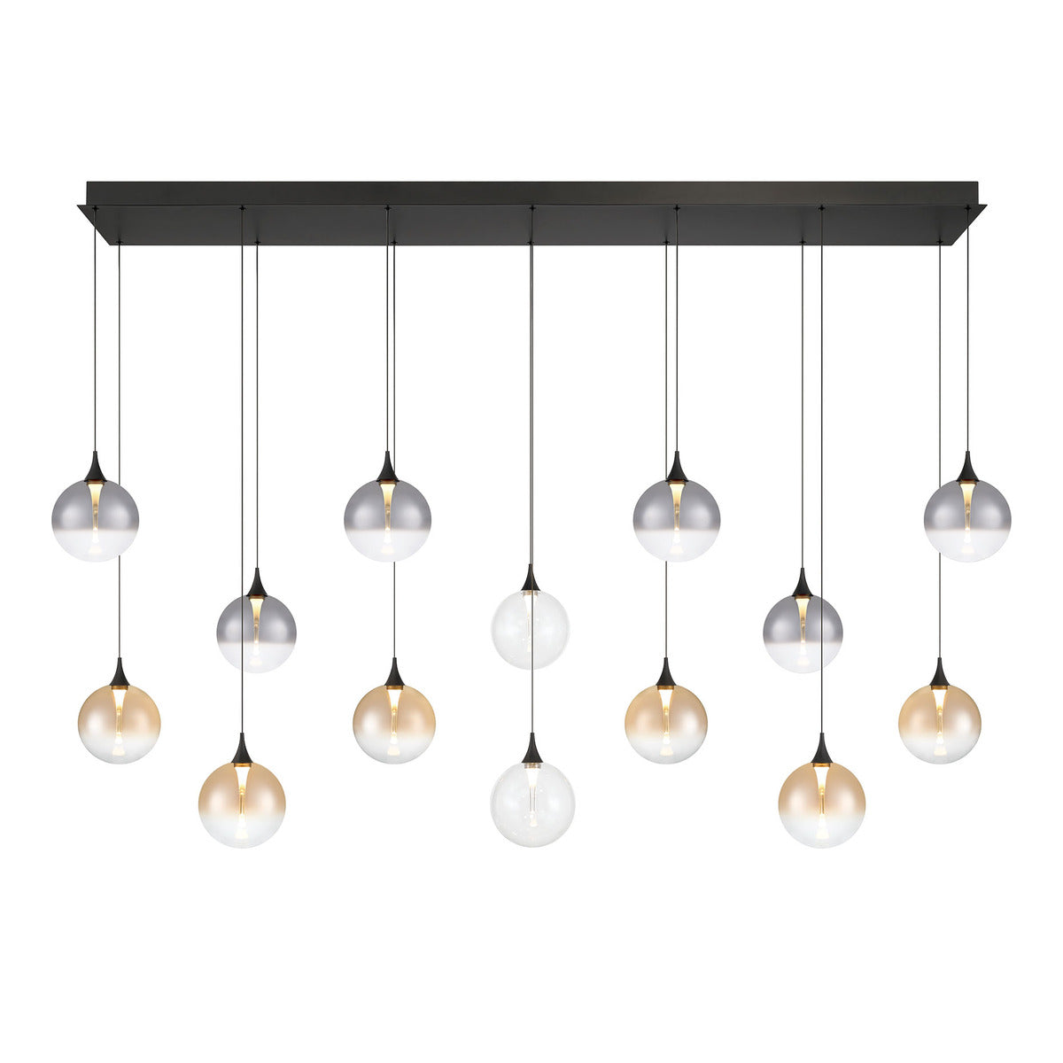 Eurofase Lighting Iissa 72" 14-Light Integrated LED Mixed Glass Shade Matte Black Steel Multi-Drop Chandelier