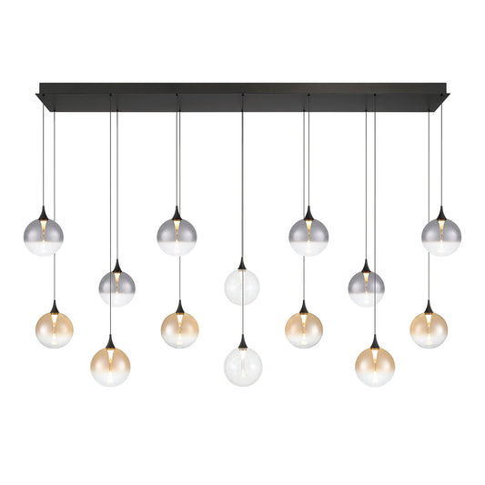 Eurofase Lighting Iissa 72" 14-Light Integrated LED Mixed Glass Shade Matte Black Steel Multi-Drop Chandelier