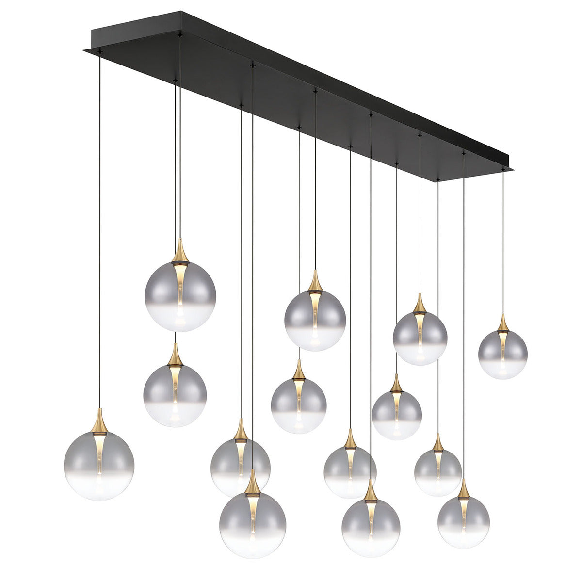 Eurofase Lighting Iissa 72" 14-Light Integrated LED Smoke Glass Shade Gold Steel Multi-Drop Chandelier