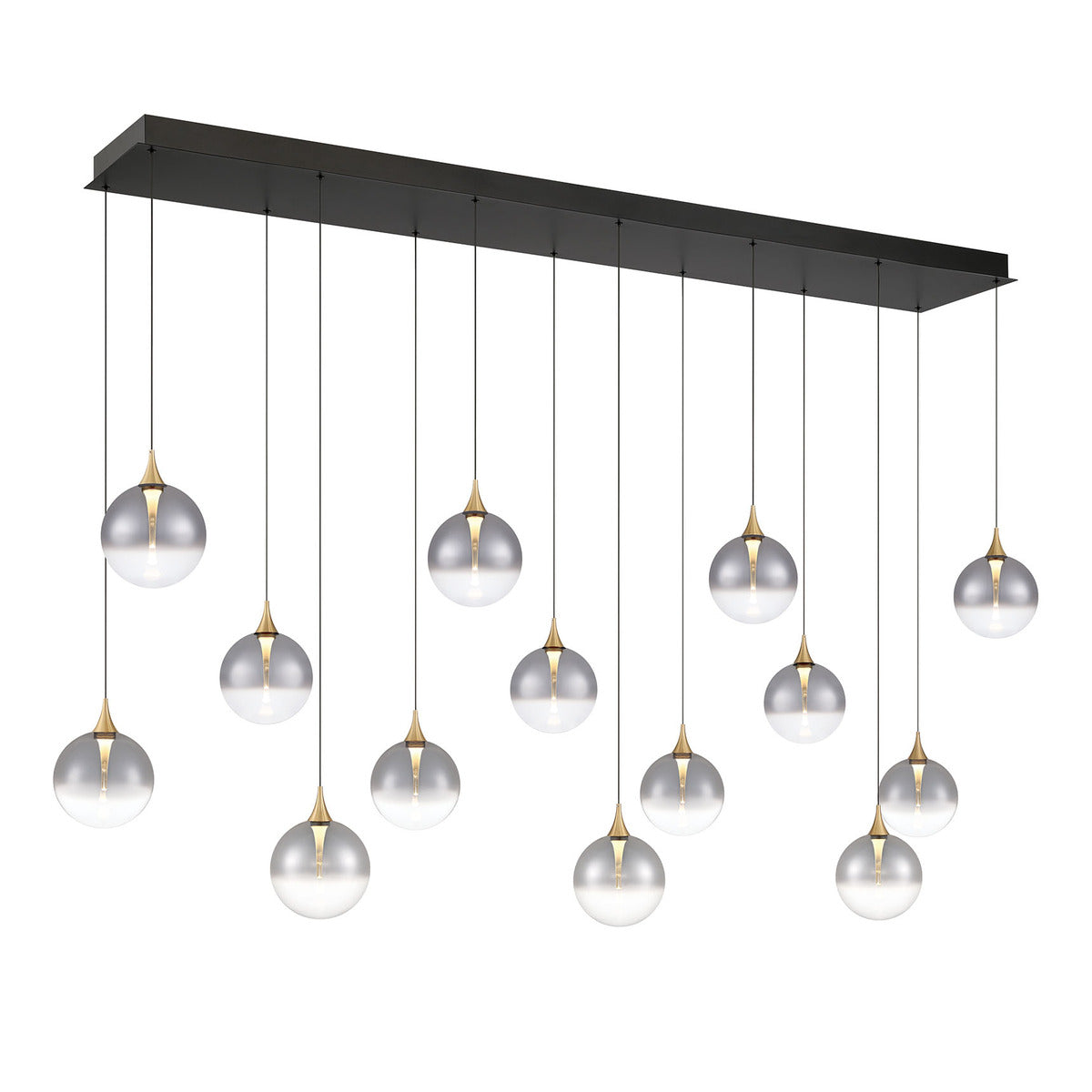 Eurofase Lighting Iissa 72" 14-Light Integrated LED Smoke Glass Shade Gold Steel Multi-Drop Chandelier