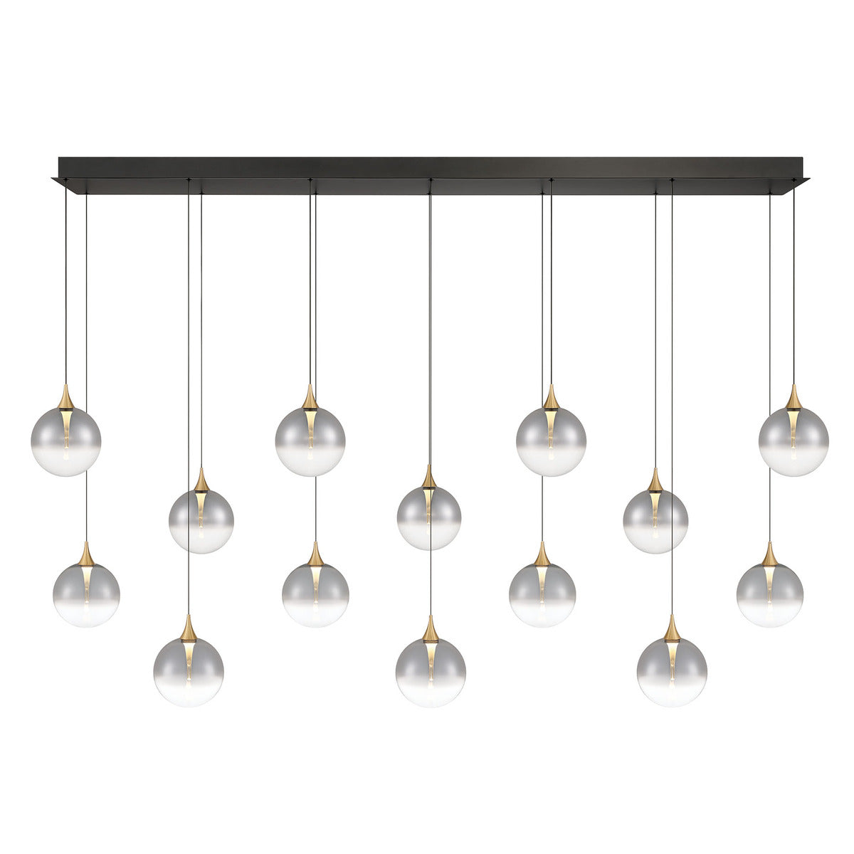 Eurofase Lighting Iissa 72" 14-Light Integrated LED Smoke Glass Shade Gold Steel Multi-Drop Chandelier