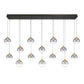 Eurofase Lighting Iissa 72" 14-Light Integrated LED Smoke Glass Shade Gold Steel Multi-Drop Chandelier