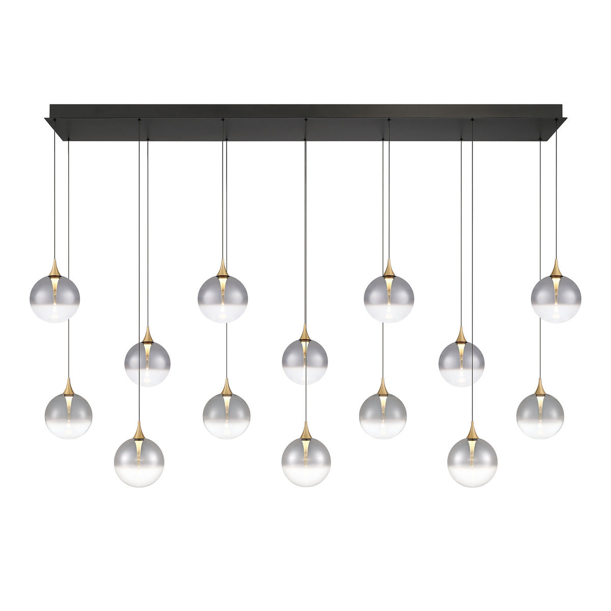 Eurofase Lighting Iissa 72" 14-Light Integrated LED Smoke Glass Shade Gold Steel Multi-Drop Chandelier