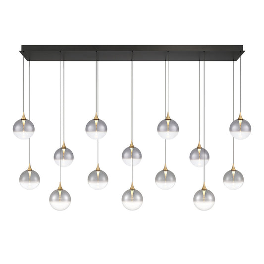 Eurofase Lighting Iissa 72" 14-Light Integrated LED Smoke Glass Shade Gold Steel Multi-Drop Chandelier
