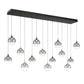 Eurofase Lighting Iissa 72" 14-Light Integrated LED Smoke Glass Shade Gold and Black Steel Multi-Drop Chandelier