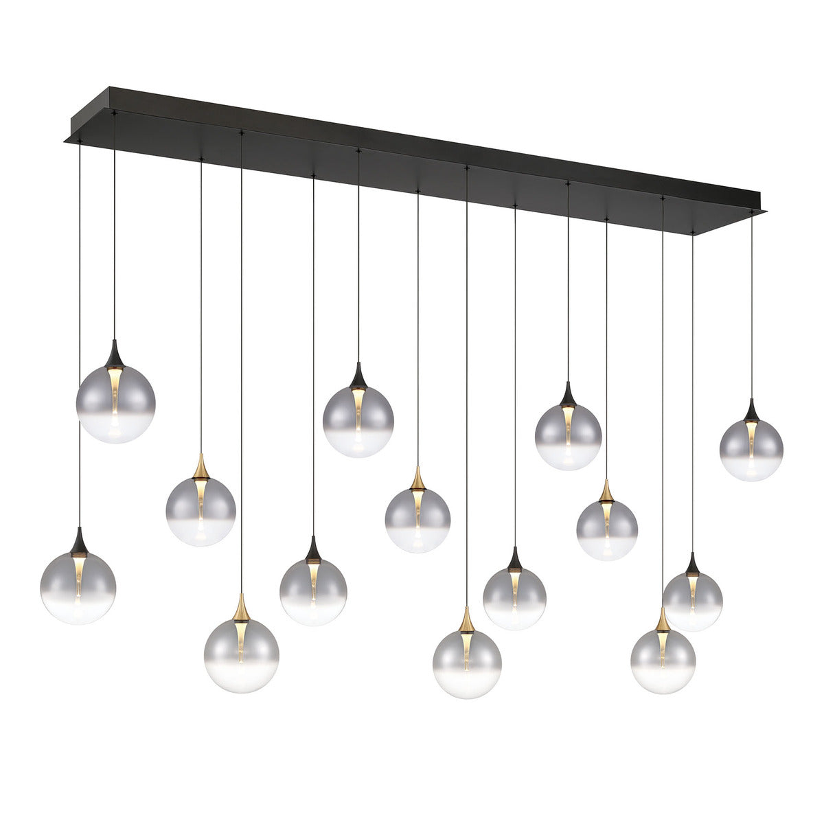 Eurofase Lighting Iissa 72" 14-Light Integrated LED Smoke Glass Shade Gold and Black Steel Multi-Drop Chandelier