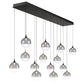 Eurofase Lighting Iissa 72" 14-Light Integrated LED Smoke Glass Shade Gold and Black Steel Multi-Drop Chandelier