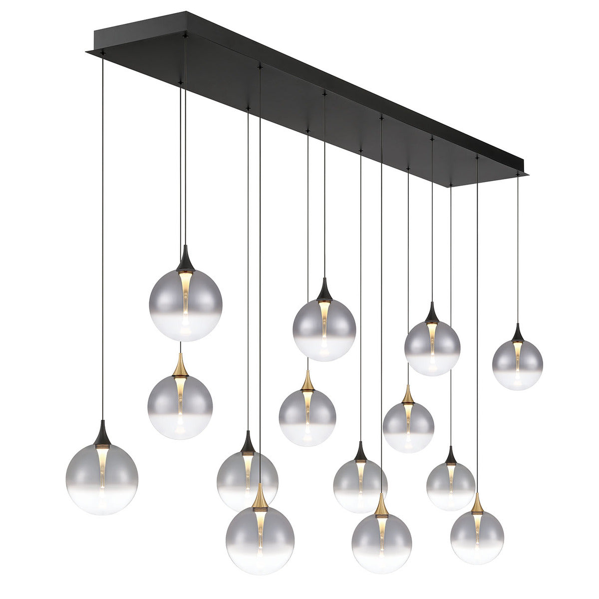 Eurofase Lighting Iissa 72" 14-Light Integrated LED Smoke Glass Shade Gold and Black Steel Multi-Drop Chandelier