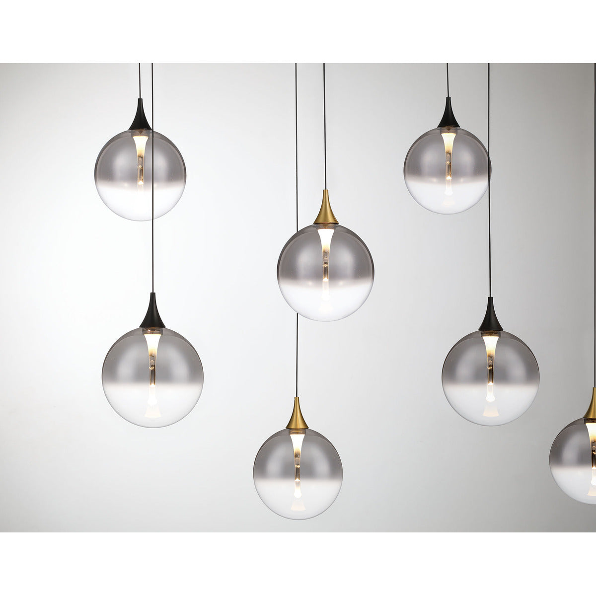 Eurofase Lighting Iissa 72" 14-Light Integrated LED Smoke Glass Shade Gold and Black Steel Multi-Drop Chandelier
