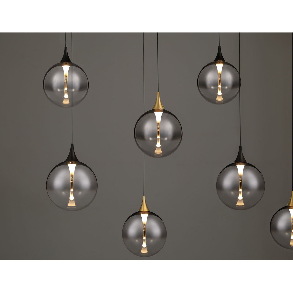 Eurofase Lighting Iissa 72" 14-Light Integrated LED Smoke Glass Shade Gold and Black Steel Multi-Drop Chandelier