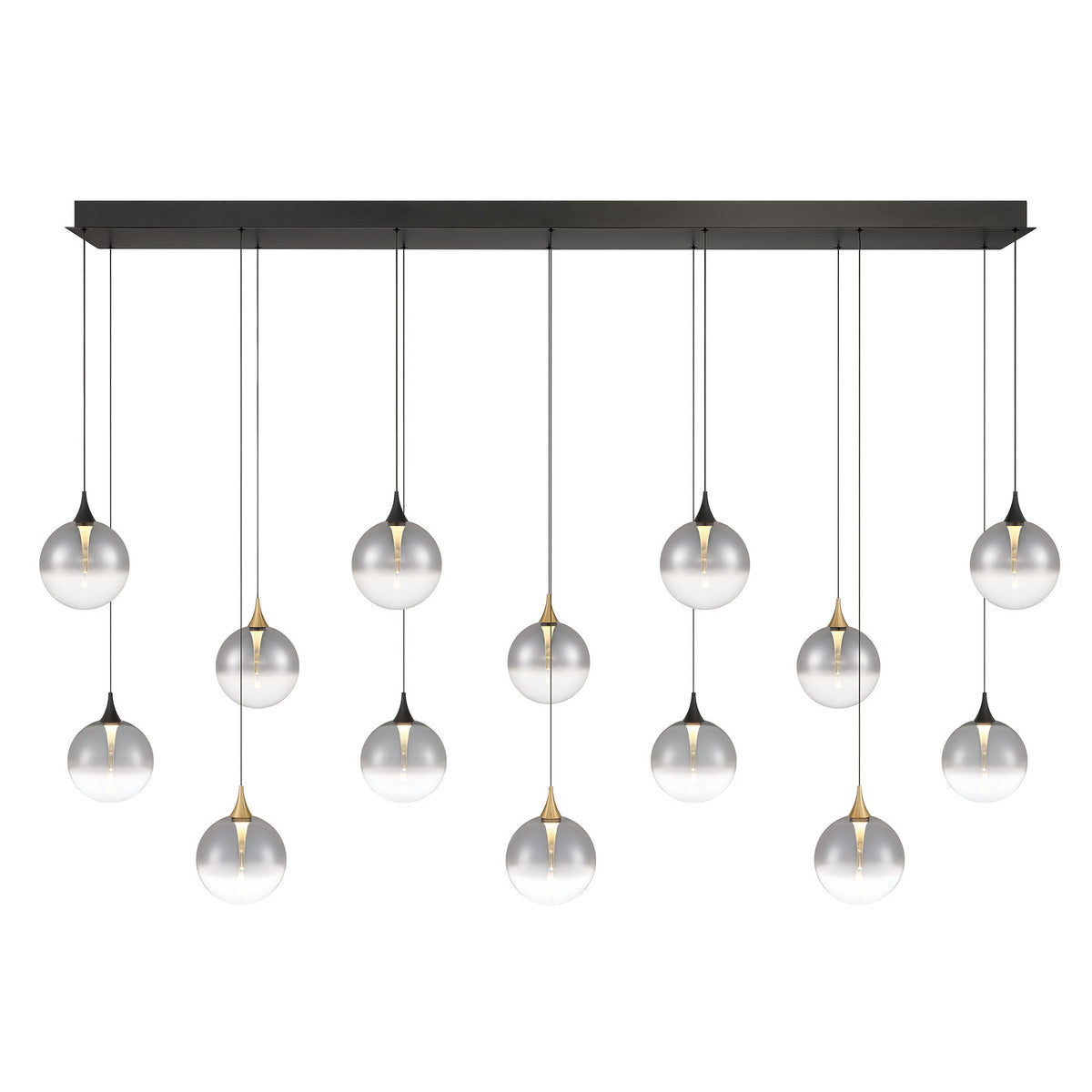 Eurofase Lighting Iissa 72" 14-Light Integrated LED Smoke Glass Shade Gold and Black Steel Multi-Drop Chandelier