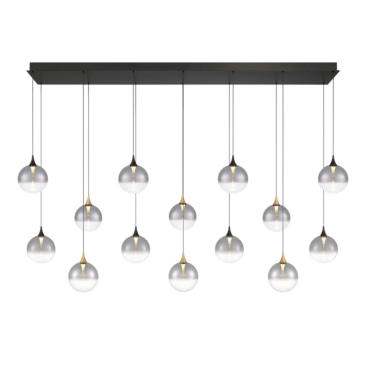 Eurofase Lighting Iissa 72" 14-Light Integrated LED Smoke Glass Shade Gold and Black Steel Multi-Drop Chandelier